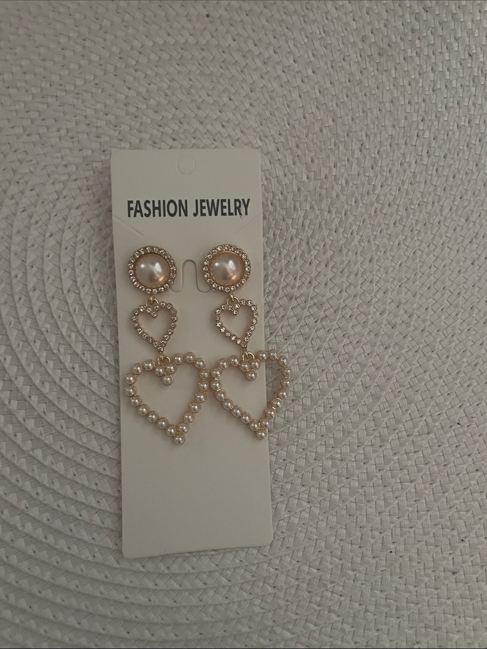 Fashion Jewelry Gold-Tone Pearl Triple Heart Drop Earrings